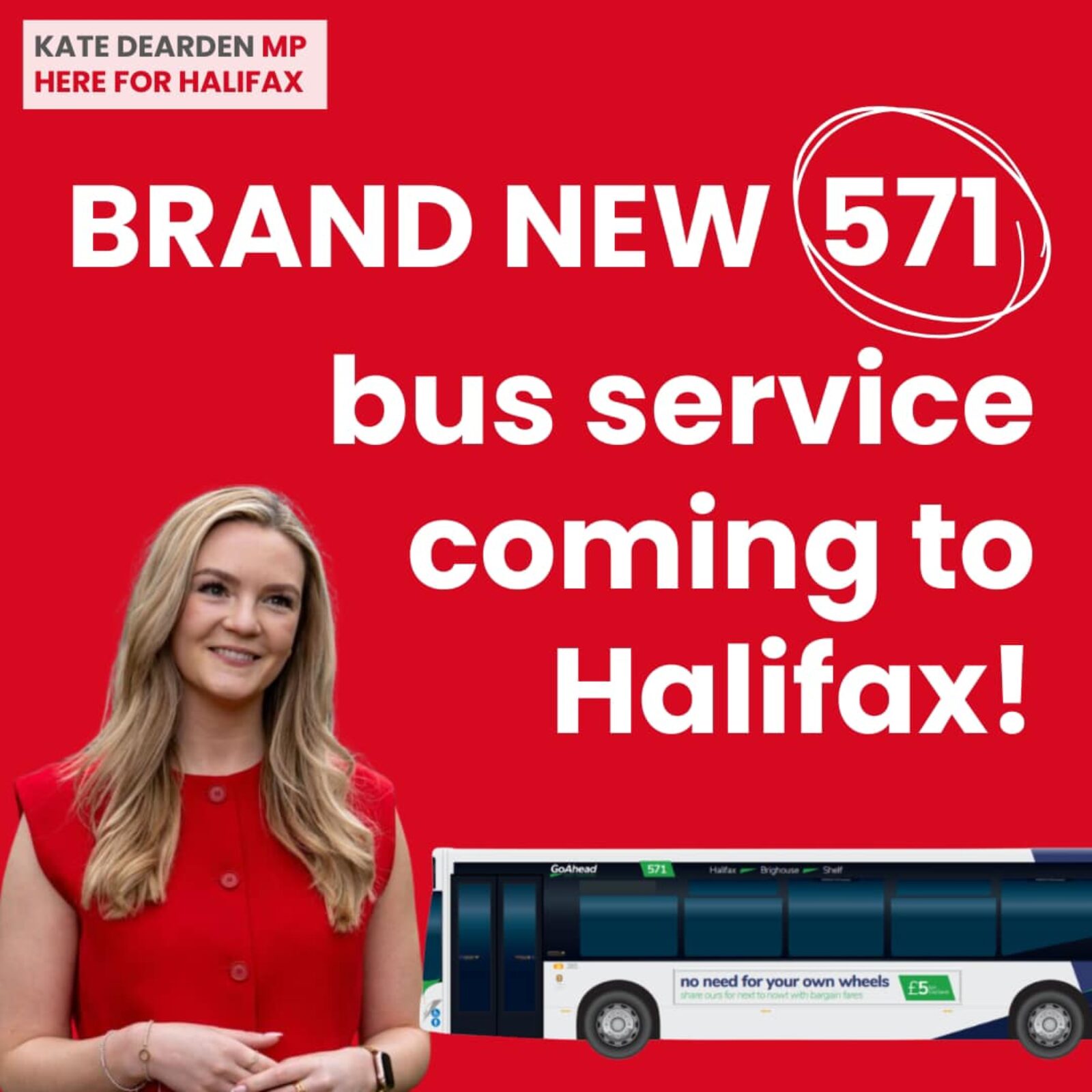 Kate on a poster announcing the new 571 bus service