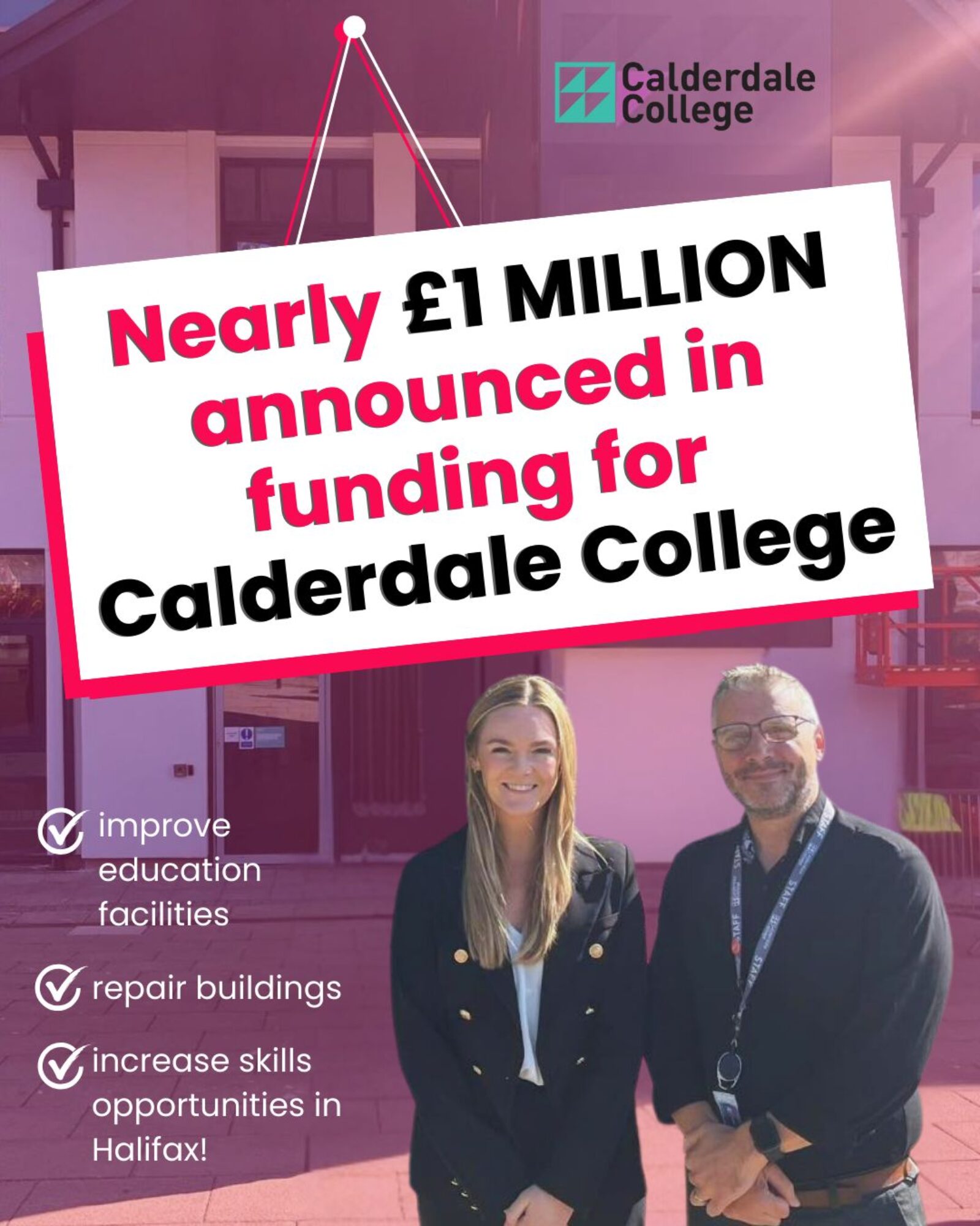 Picture announcing nearly £1 million in funding for Calderdale College