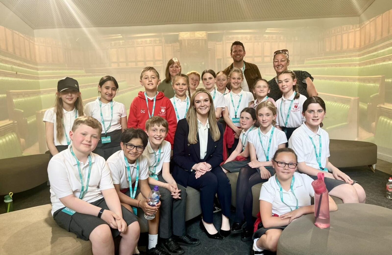 Kate with pupils from Shelf Junior and Infant School at Parliament 