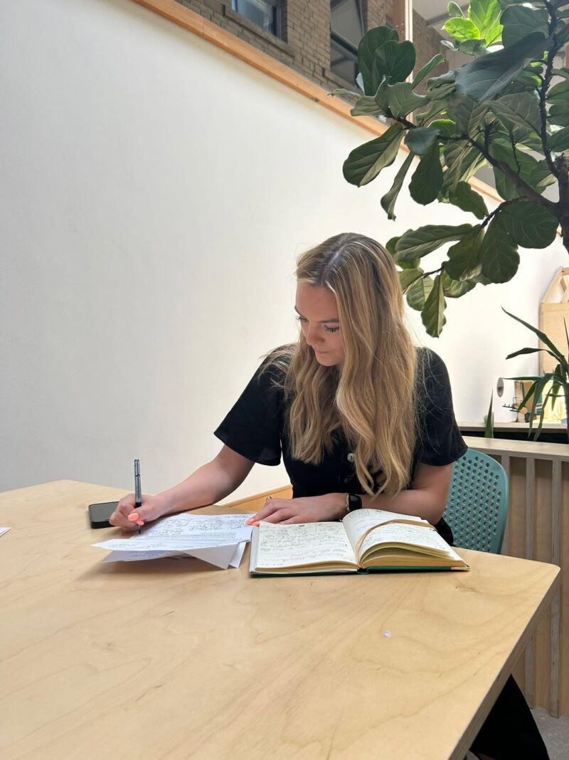 Kate Dearden writing notes.